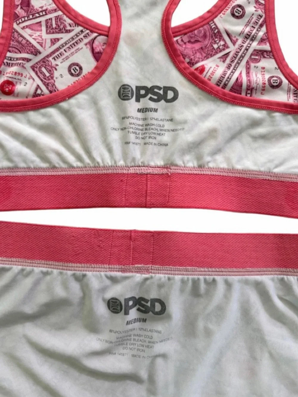 PSD WOMEN M PINK DOLLARS SPORTS BRA & BOY-SHORT SET